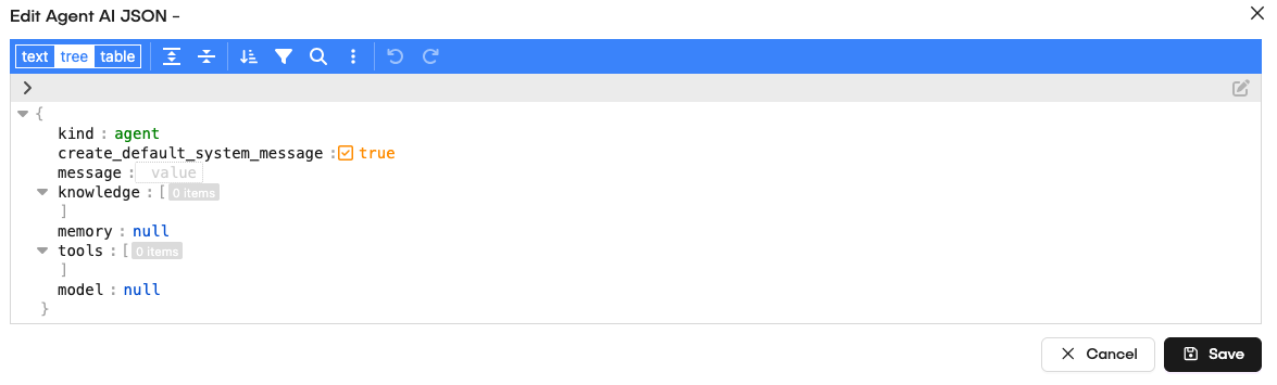JSON editor tree mode